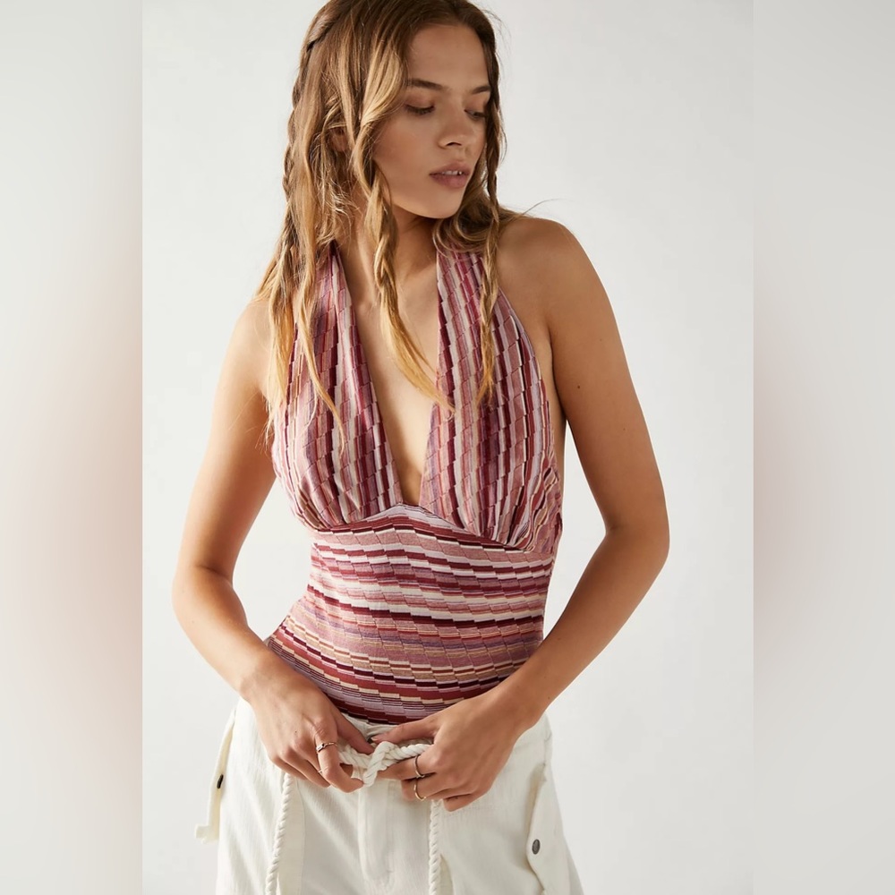 Free People retro babe striped halter bodysuit